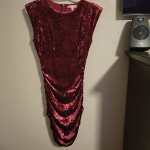 Guess Crushed Velvet Dress in Rich Burgundy